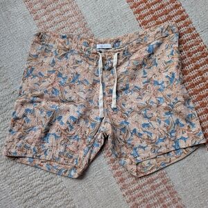 INDI + ASH Deck Shorts Men's XL Cotton Tiger Lily Floral Block Print Drawstring